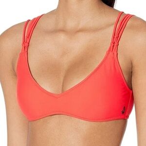 Volcom ELECTRIC CORAL Simply Solid V-neck Bikini Swim Top